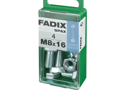 Pack De 5 Unidades - Caja S 4 Unid. Tornillo Metrica Cab Hex+Tuerca Cinc M 8x16mm Fadix