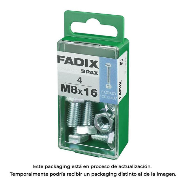 Pack De 5 Unidades - Caja S 4 Unid. Tornillo Metrica Cab Hex+Tuerca Cinc M 8x16mm Fadix