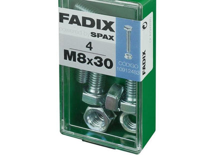 Pack De 5 Unidades - Caja S 4 Unid. Tornillo Metrica Cab Hex+Tuerca Cinc M 8x30mm Fadix