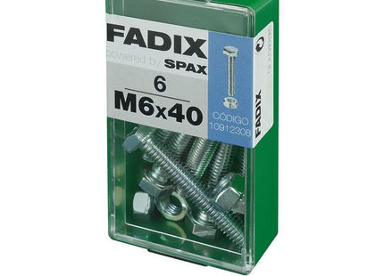 Pack De 5 Unidades - Caja S 6 Unid. Tornillo Metrica Cab Hex+Tuerca Cinc M 6x40mm Fadix