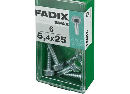 Pack De 5 Unidades - Caja S 6 Unid. Tornillo Rosca Chapa Hexagonal Autot. 5,4x25mm Fadix