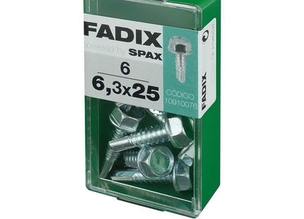 Pack De 5 Unidades - Caja S 6 Unid. Tornillo Rosca Chapa Hexagonal Autot. 6,3x25mm Fadix