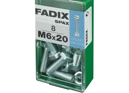 Pack De 5 Unidades - Caja S 8 Unid. Tornillo Metrica Cab Hex+Tuerca Cinc M 6x20mm Fadix
