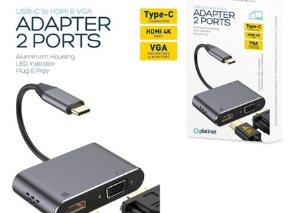 Platinet Adaptador Usb Type-C A Hdmi 4k + Puerto Vga