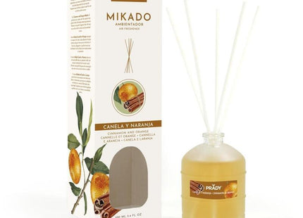Prady Ambientador Mikado Canela Y Naranja - Frasco De Cristal 100ml Y Varitas Difusoras