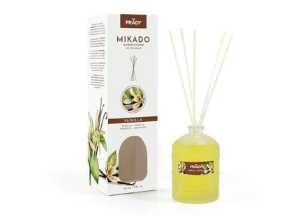 Prady Ambientador Mikado Vainilla - Frasco De Cristal 100 Ml Y Varitas Difusoras