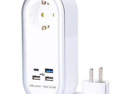 Prolongador Con 1 Toma 2p+T Schuko, 4 Usb (3 X A + 1 X C), 16 A 250 V, Cable H05vv-F, 3g1,5mm² De 1,5 M, Blanco