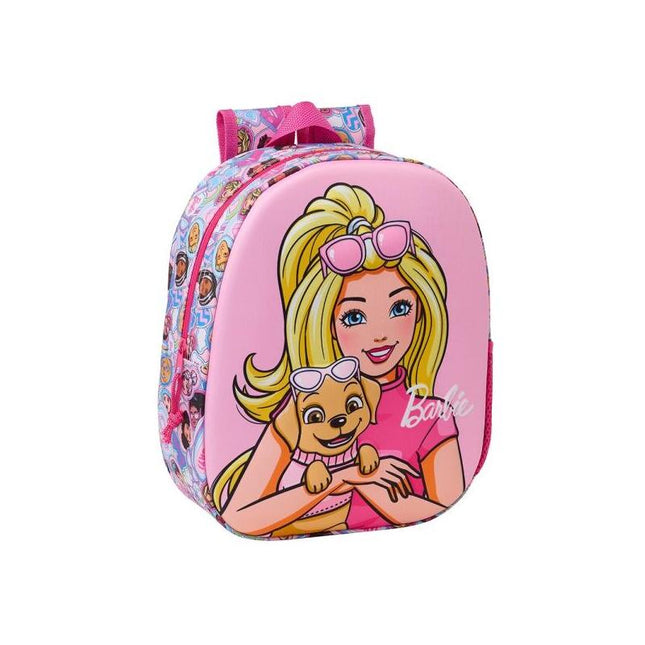 Safta Barbie Mochila 3d - Asa De Mano - Portabotellas Lateral - 27x33x10cm - Rosa