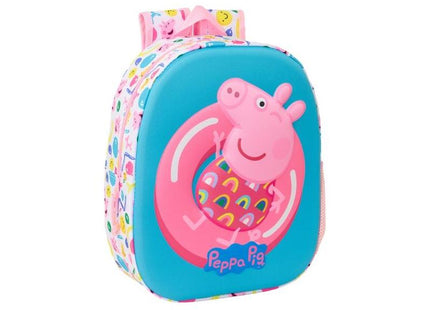 Safta Peppa Pig Mochila 3d - Asa De Mano - Portabotellas Lateral - 27x33x10cm - Azul/Rosa