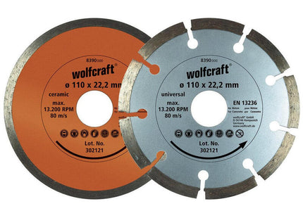 Set De 2 Discos Diamantados De Corte. Ø110mm 8390000 Wolfcraft