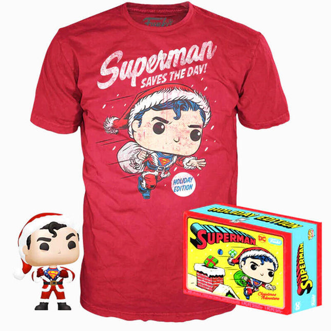 Set Figura Pop & Tee Dc Comics Superman Exclusive Flocked Talla L