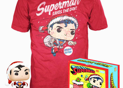 Set Figura Pop & Tee Dc Comics Superman Exclusive Flocked Talla Xl