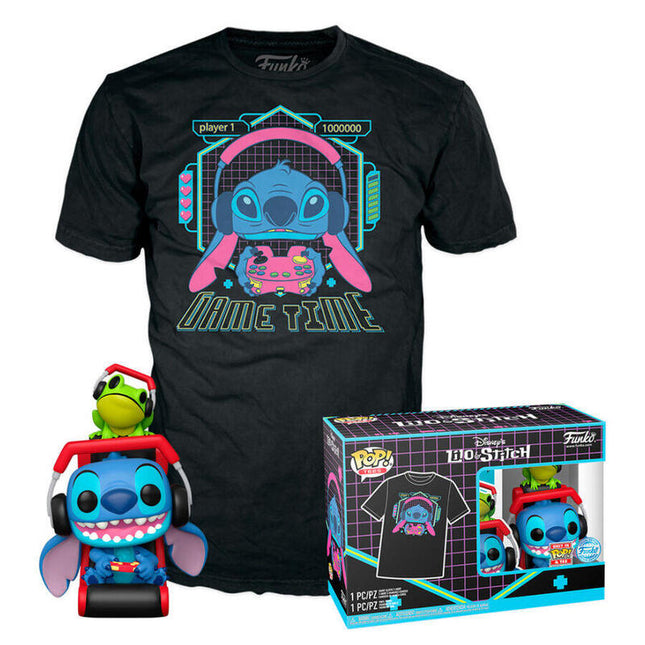 Set Figura Pop Tee Disney Stitch Gamer Stitch With Frog Talla Xl