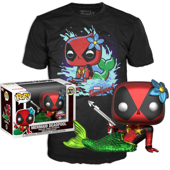 Set Figura Pop & Tee Marvel Deadpool Mermaid Exclusive Talla S