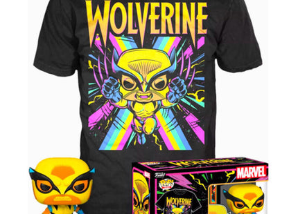 Set Figura Pop & Tee Marvel Wolverine Black Light Talla S