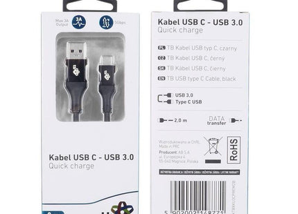 !Tb Cable Usb 3.0-Usb C  2m Premium 3a Negro
