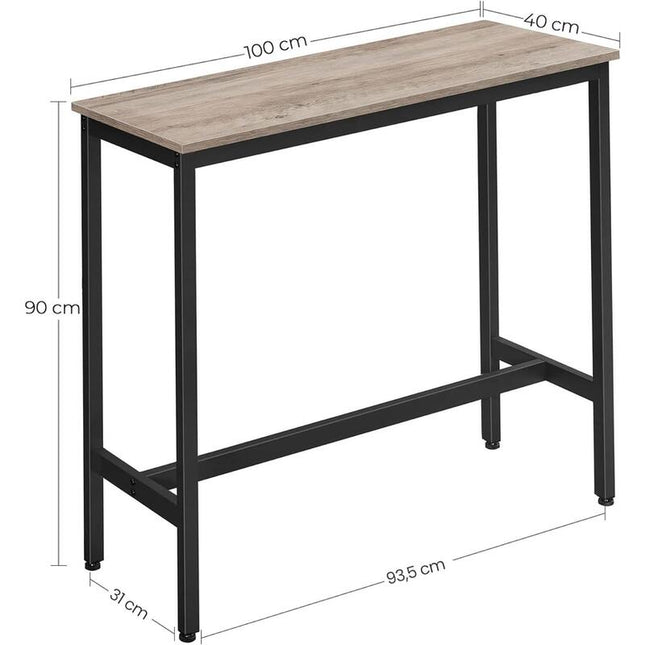 Vasagle Mesa De Bar Rectangular Estrecha, Cocina, Marco De Acero, 100 X 40 X 90 Cm, Gris Y Negro Lbt010b02
