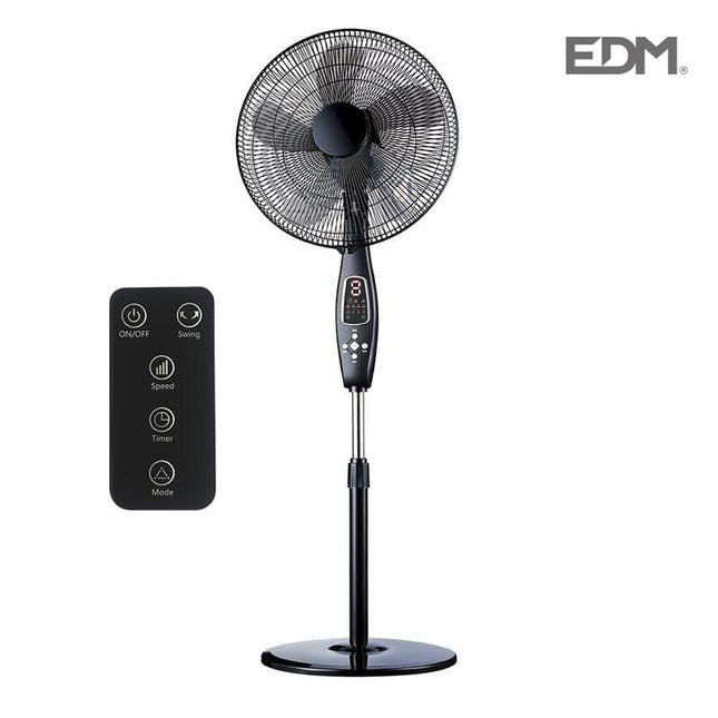 Ventilador De Pie Con Mando Negro 60w  Ø Aspas 40 Cm Altura Regulable 110-130 Cm Edm