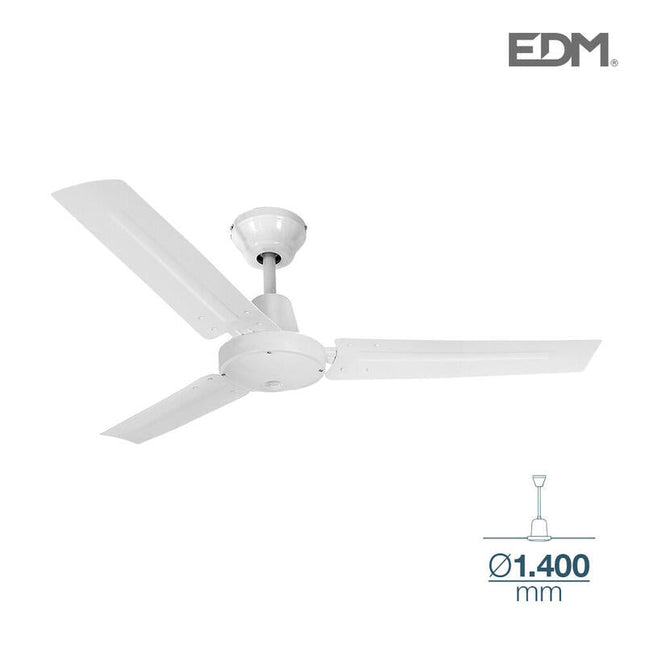 Ventilador De Techo Modelo Industrial Blanco Potencia: 60w Aspas: Ø140cm Con Controlador De Pared Edm