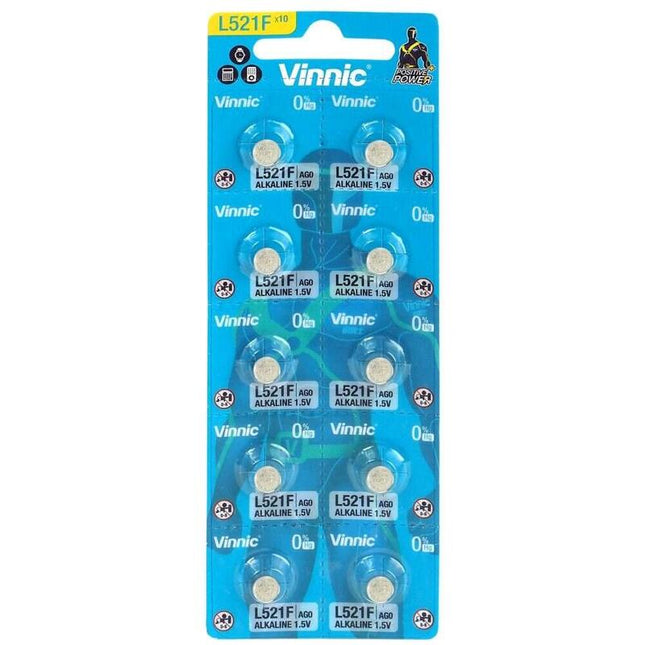 Vinnic 10 Pilas Alcalinas De Boton Mini G1 / Ag1 / Lr60 Blister 10pcs L621f